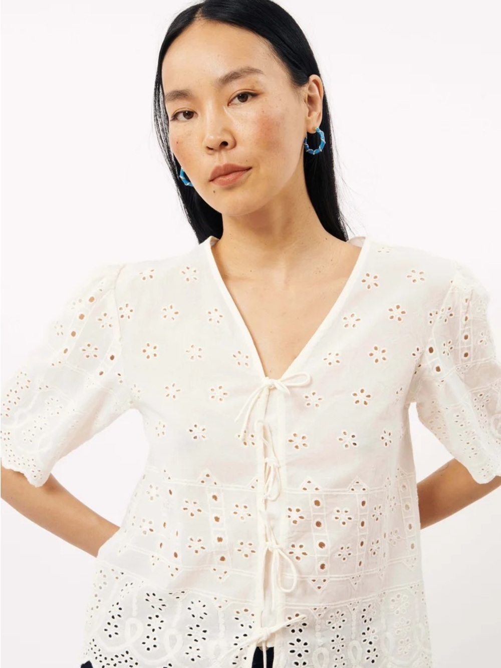 Women’s White Eyelet Tie-Front Blouse